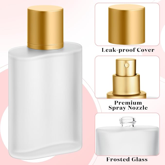 Tessco for you 12 Pcs 50/100ml Frosted Glass Bottle Perfume Atomizer Refillable Spray Empty Perfume Dispenser Fine Mist Atomizer Cosmetic Container for Travel Men Women (3.4 Ounces,Gold)