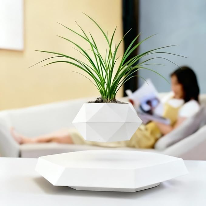 MOOCCI Floating Plant Pot Magnetic Levitating Plant Pot for Succulents, Levitating Decor for Home & Office Magnetic Floating Levitating Display (White)