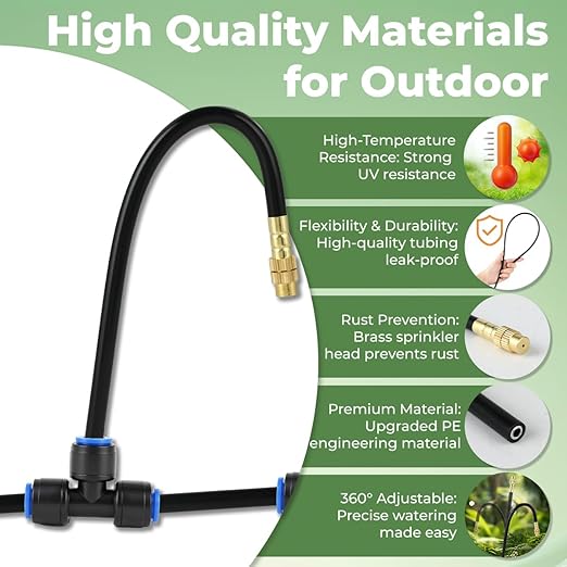 130FT Drip Irrigation System for Garden: 20 Nozzles 1/4" PE Tubing Automatic Watering Kit Adjustable Misting Sprinkler Mister Hose for Water Plants Tape Raised Beds Lawn Outdoor Yard Greenhouse