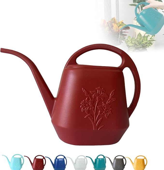 Watering Can 1 Gallon with Comfortable Handle, Flower Patterns Watering Can Indoor Plants, Plastic Long Spout Watering Can for House Plants Succulent Bonsai Garden Flower Outdoor (Red)