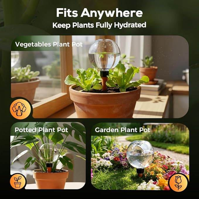 Self-Watering Globes for Indoor Plants, Clear Glass Automatic Watering Planter Insert, Self-Watering System Spikes for Release Terracotta Planter, Watering Bulbs with Slow Release (1PCS)