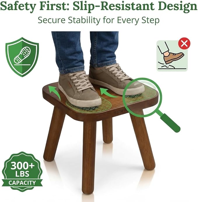 STORE INDYA Wooden Step Stool for Adults Non Slip Small Wooden Square Portable Foot Stool with Detachable Legs, Eco Friendly Mango Wood