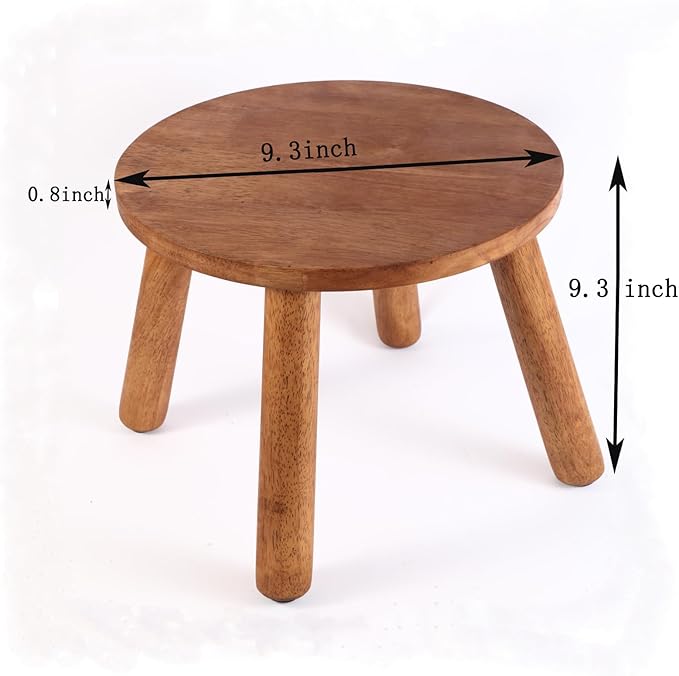 Round Solid Wooden Step Stool， Garden Stool，9.3''H,Plant Stool ，Wood Legs Detachable for Plant Stand, Kitchen, Bathroom，Bedroom，Livingroom (Walnut, 9.3inch)