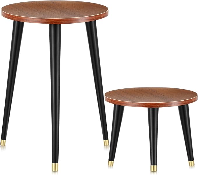 Briwooody 2 Pcs Indoor Plant Stand Mid Century Vintage Wood Modern Flower Pots Holder Round Side Table End Table Plant Stools for Living Room Corner Balcony Decor(Walnut Wood Color)
