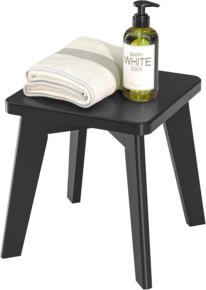 Small Step Stool for Kids, Black Wooden Foot Rest for Shaving Legs, 10" High Non Slip Short Stool for Bathroom, Bedroom, Kitchen