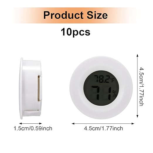 10 Pack Mini Hygrometer Thermometer - Digital Hygrometer Gauge LCD Monitor Temperature Humidity Meter Indoor Room Round Humidity Temperature Gauge for Greenhouse Home Kitchen