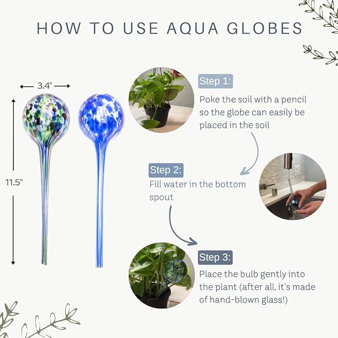 Lexi Home Aqua Globes for Indoor Plants & Outdoor Plants, Watering Can for Plant, Self Watering Planters, Water Globe, Hand Blown Glass, 4 Pack Large, Blue/Blue