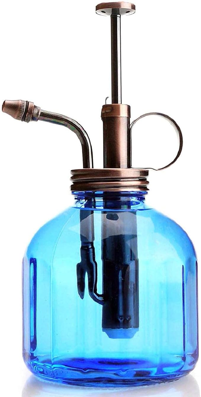 Plant Mister-Blue Glass Bottle & Brass Sprayer (Antique Copper)
