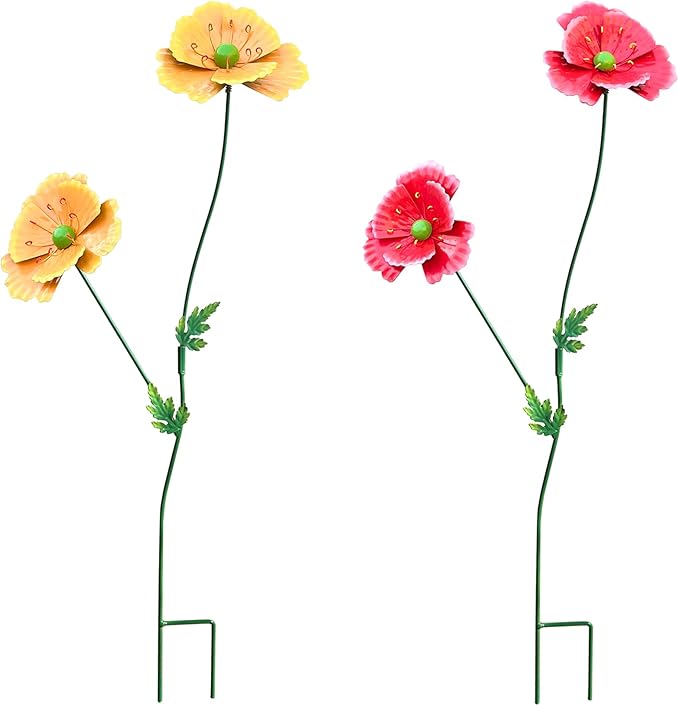 Metal Flowers for Outside, 30" Tall 2-Pack Decorative Garden Stakes - 3D Double-Layer Iron Flowers, Metal Flowers Outdoor Decor for Garden Yard & Patio