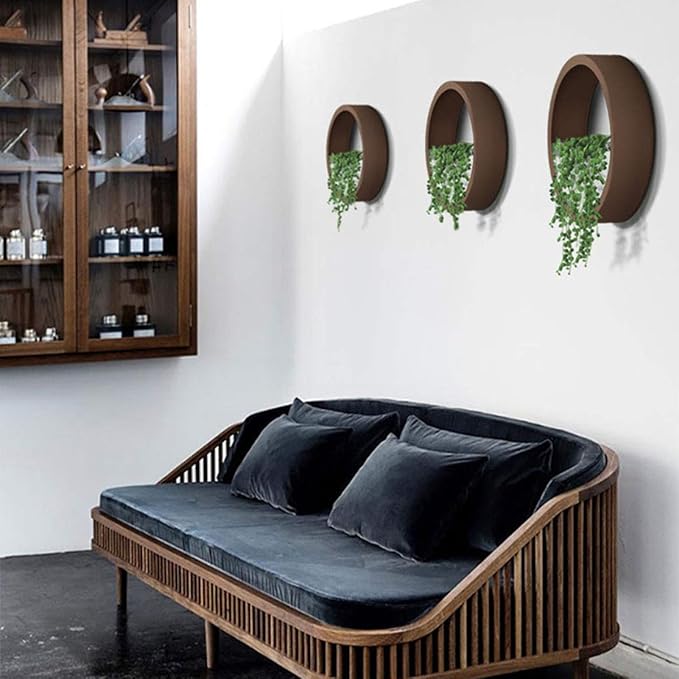 3 Pack Set Wall Planters,Modern Round Glass Wall Planter Succulent Planter Circle Iron Hanging Planter Vase for Herb,Small Cactus Perfect for Balcony, Room and Patio Decor (Coffee)