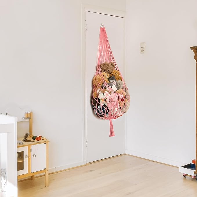Amdermi Novel Stuffed Animal Hammock Corner Hanging Net for Stuff Aniaml Storage Macrame Toy Display Plush Toy Holder-Perfect for The Tiny Space Walls (pink, XXL)