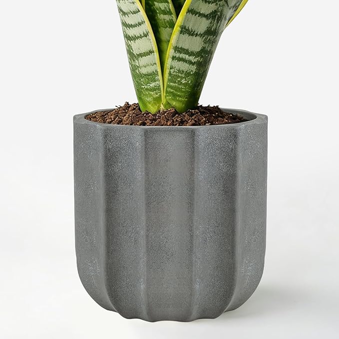 Large Ceramic Planter, 12 Inch Plant Pot with Drainage Hole & Removable Drain Plug, Decorative Flower Pot for Indoor Outdoor Plants, Modern Round Planter, Grey
