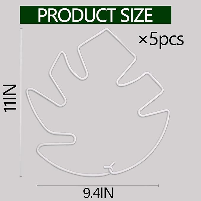 Yohsnor 5PCS Monstera Plant Stem Support White - 11x9.4 inches, Durable Adjustable Leaf Supports for Indoor Plants, Fishbone Cactus Stake Holder for Garden Stability