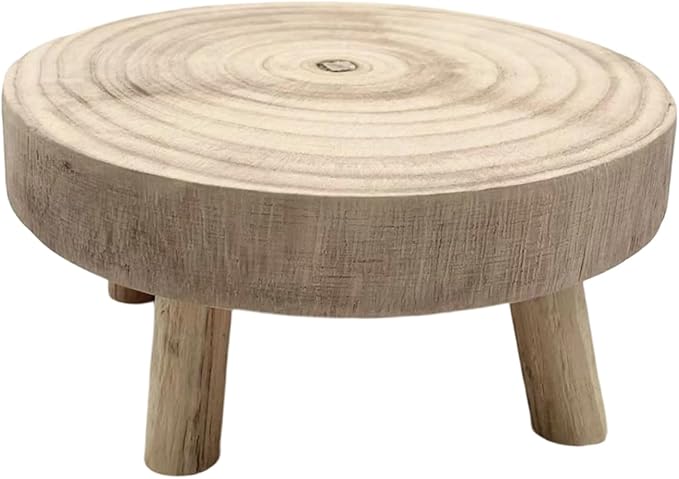 MYCENSE Wooden Stool Plant Stand for Indoor & Outdoor, Sturdy Flower Pot Stands Plants Shelf Potted Rack, Round Footstool, Decoration Racks for Home Office Garden Patio, D Wood 14x9cm