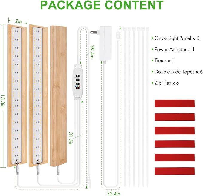 FOXGARDEN Grow Light for Indoor Plants Full Spectrum, Bamboo Plant Light Strip for Indoor Growing, 288 LED Grow Lamp with Timer 4/8/12H, 3 Switch Modes, 10 Dimmable Levels, 3 Strips with 1 Controller