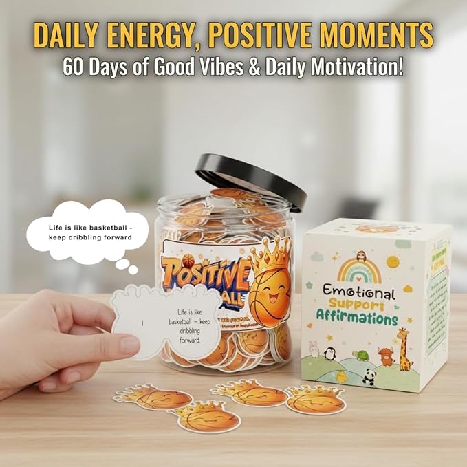Positive Basketball Jar With 60 Affirmation Cards, Emotional Support Basketball, Basketball Gift For Teen Boys Girls And Men, Coach, Christmas Gifts, Stocking Stuffers For Teen Boys