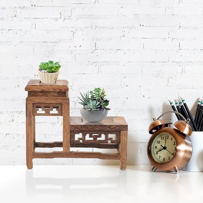 DOITOOL Wooden Plant Stand Indoor 2 Tier Wood Plant Shelf Wooden Planter Risers Flower Stand Vintage Display Planter Display Figurine Display Base for Home Garden