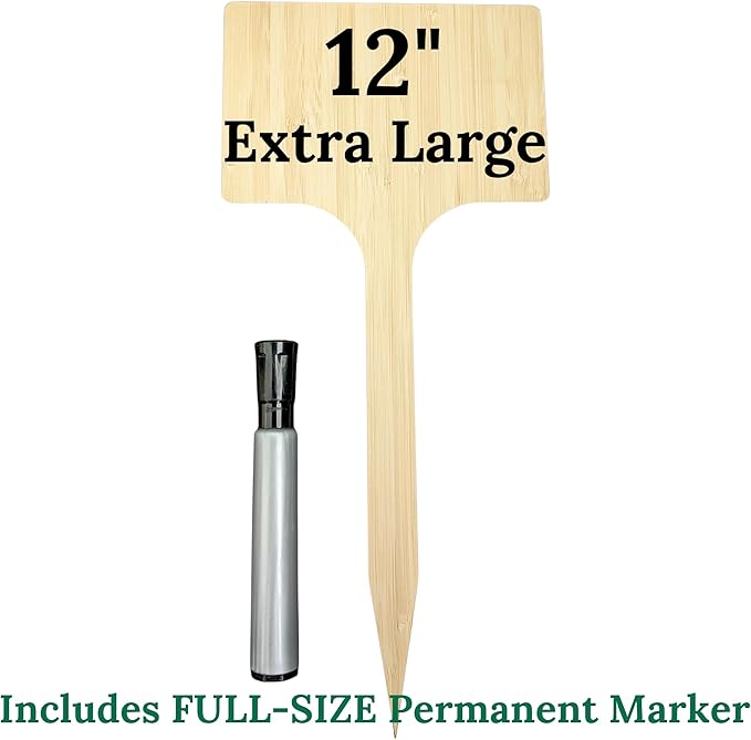12" Extra-Tall Oversized Bamboo Garden Markers 10 Pack – Large Plant Labels Garden Tag Signs Easy to See Easy to Read Extra Large Writing Area