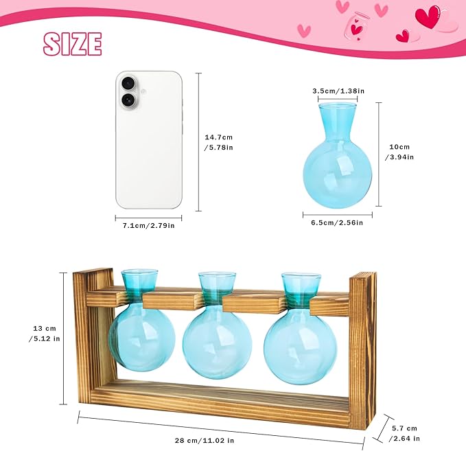 XXXFLOWER Upgraded Glass Plant Mister Spray+3 Blue Bulb Glass Propagation Station
