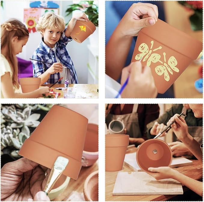 FCFKUK 4 inch Terracotta Clay Pots, 24 Pack Clay Flower Pots with Drainage, Great for Plants, DIY, Crafts, Wedding