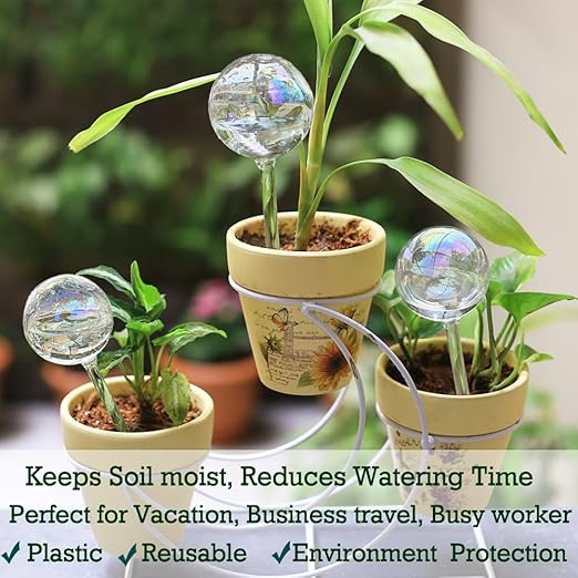 3pcs Plant Self Watering Device, Blown Glass Automatic Watering Globes, Self Watering Planter Insert for Indoor Outdoor Pot Plant, Home Garden Patio Hanging Plant Waterer