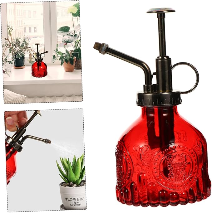 Mikikit Portable Refillable Glass Plant Mister Vintage Embossed Water Spray Bottle for Indoor and Outdoor Gardening Easy to Use for Plant Care and Flower Watering