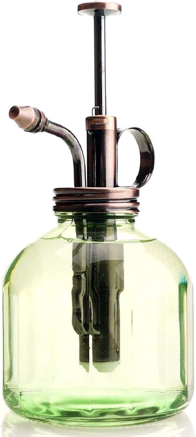 Plant Mister- Green Glass Bottle & Brass Sprayer (Antique Copper)