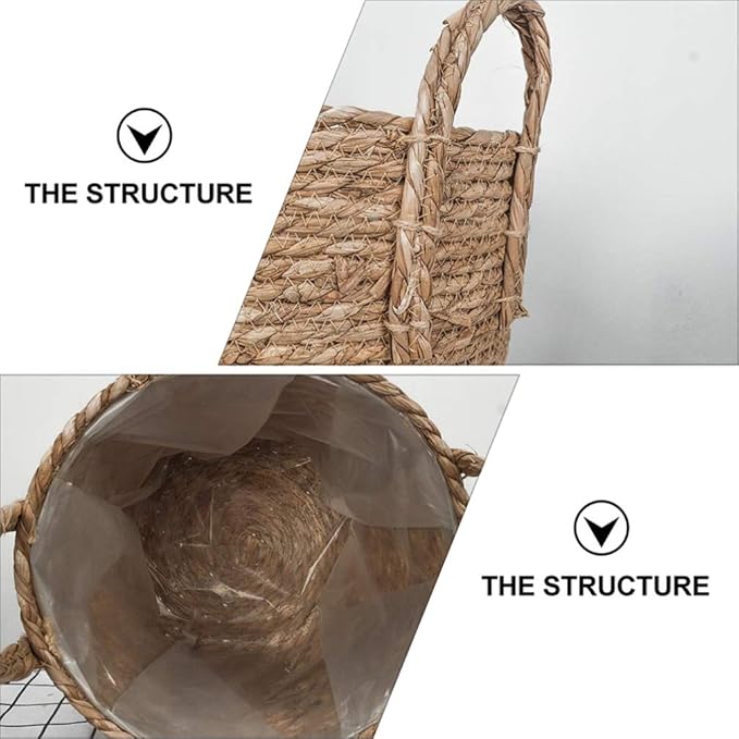 Cabilock Picnic Basket Seagrass Planter Basket Flower Pot Cover Straw Weaving Plant Container Vase Wicker Trash Can Garbage Bin Rattan Storage Organizer Bin Laundry Hamper Plant Pots