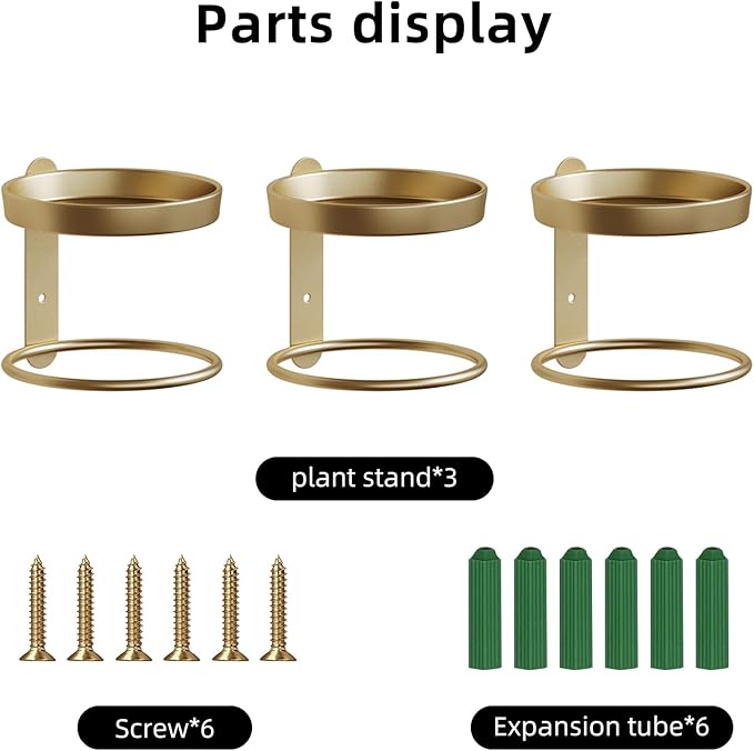 Metal Wall Plant Holder for Indoor Plants, Modern Stylish Wall Decor, Space-Saving Vertical Shelf for Home, Garden & Office 3 Pack Gold