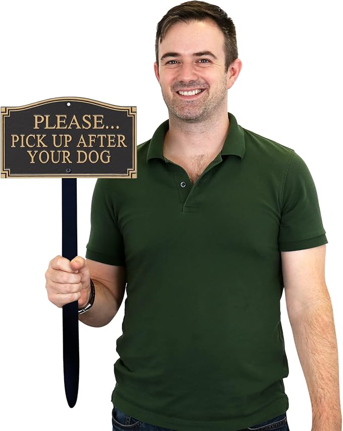 SmartSign Please Pick Up After Your Dog -Yard Sign | 5.75" x 9.5" Aluminum Garden Statement Plaque with 18" Black Premium/Designer Lawn Sign with Stake, Made in USA