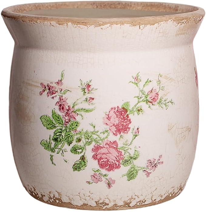 Xiaan Jiaju Cottage Ceramic Pots for Plants, 6.21 Inch Vintage Shabby Chic Planters for Indoor Plants, French Country Spring Balcony & House Decor, Pink Floral Vases for Centerpieces, Gardening Gifts