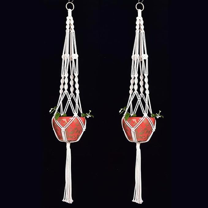 Macrame Plant Hanger Basket Liners Cotton Rope 4 Legs for Indoor Outdoor Decorations,Set of 2 (34 inch)