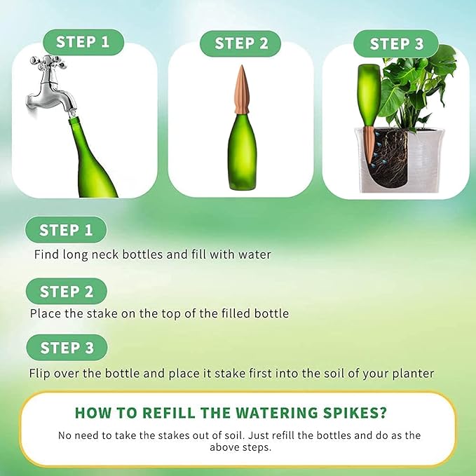 Tcamp 8Pack Plant Self Watering Spikes, Terracotta Plant Watering Devices Wine Bottle Plant Self-Watering Stakes for Indoor Outdoor Plants