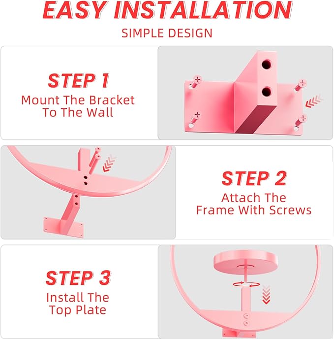 Metal Hanging Plant Stand Indoor, Art Frame Wall Decor Plant Shelf for Living Room, Entryway, Modern Flower Pot Holder for Home Aesthetic Decor, Garden Shears Included (Circle-Pink, 2pcs)