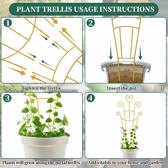 30 Inch Plant Trellis for Climbing Plants Indoor, Outdoor Metal Garden Trellis for Potted Plants, Houseplant Plant Support for Ivy Pothos Monstera Hoya Flower Vine Black Heart (Golden-2pcs)