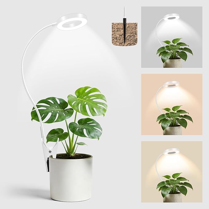 LORDEM Indoor Plant Grow Lights with 6/8/12/16H Auto Timer, 3 Spectrum Modes, Full Spectrum LED, Adjustable Height, for Small Plants, 1 Pack White