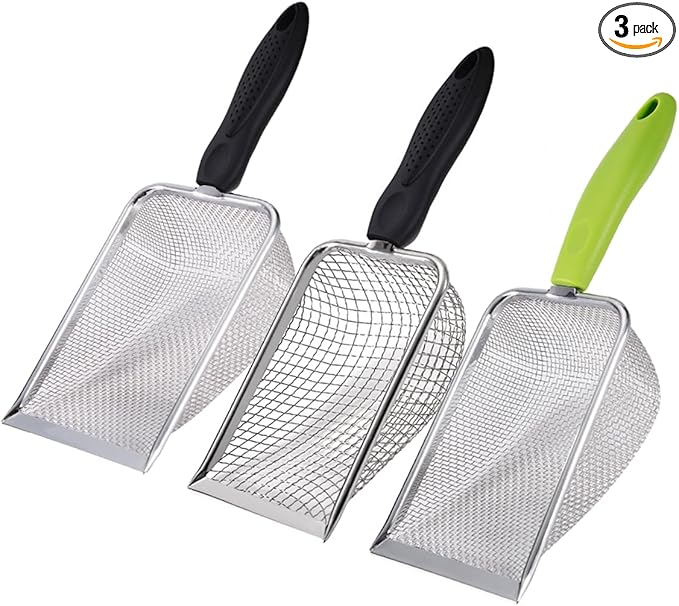 3PCS Stainless Steel Cat Litter Scoop,Litter Cleaner Corner Scoop Sand Sifter,Easy to Clean Cat Little Box, Sifting Litter Scoop Shovel for Reptile Terrarium Sand Waste