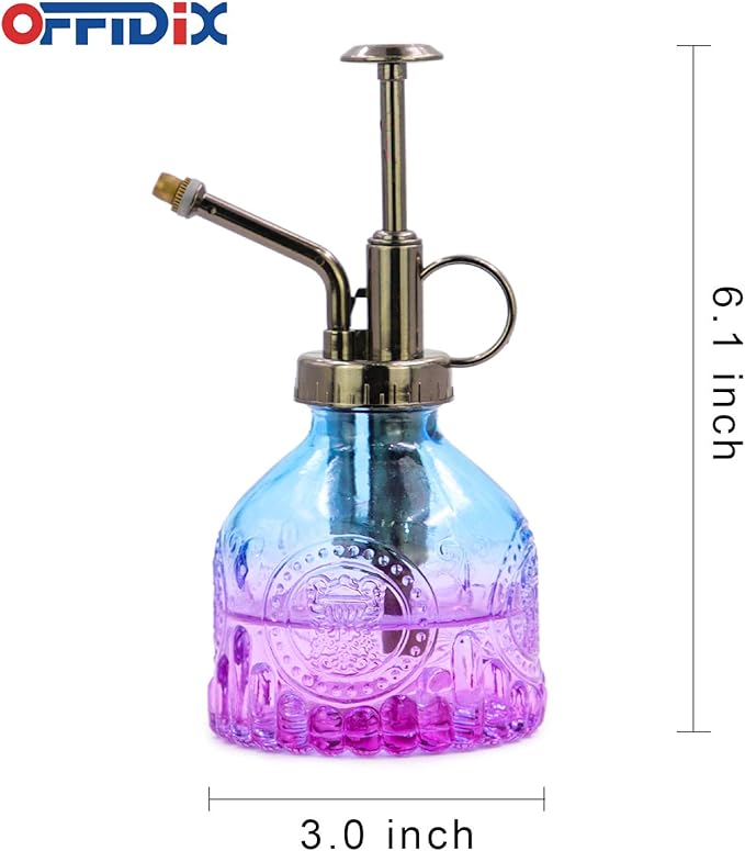 OFFIDIX Glass Plant Mister Spray Bottle, Mini Vintage Spritzer, Indoor/Outdoor Watering Can with Bronze Plastic Top Pump