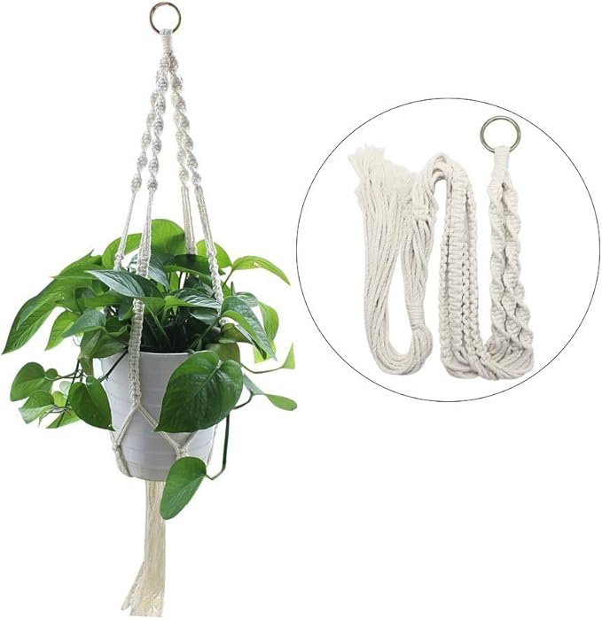 Macrame Plant Hanger, 2 Pack Plant Hanger, Cotton Rope Plant Hangers Indoor Outdoor, 4 Legs Plant Hanger Brackets, Flower Pot Hanging Plant Holder for Home Decorations (White) (40 Inch)