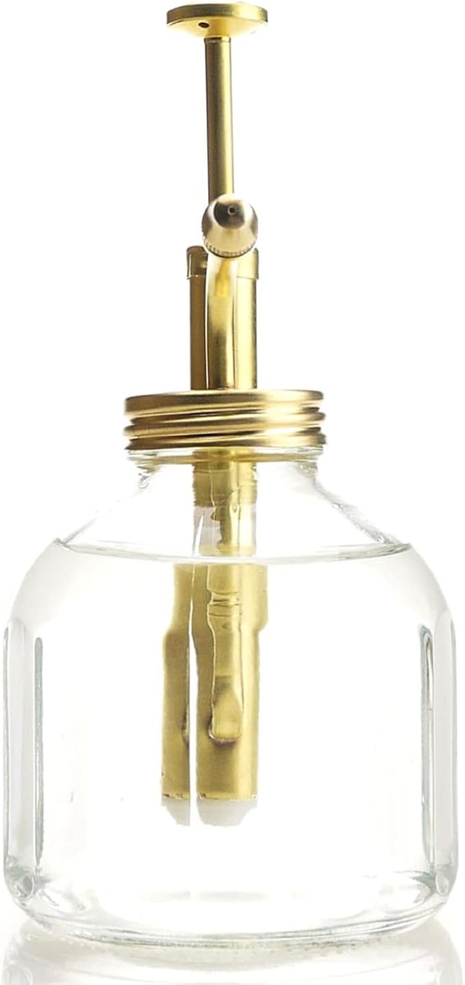 Plant Mister- Clear Color Glass Bottle & Brass Sprayer (Matt Gold)