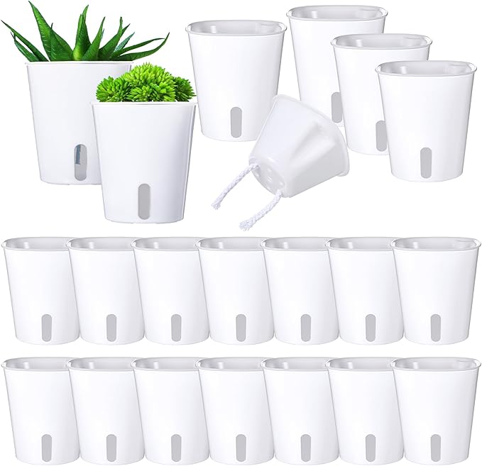 20 Sets 3" Self Watering Pots, White Self Watering Planters for Indoor Plants, Small Plastic Self Watering Garden Pots with Level Indicator and Vents for House Plants, Flowers