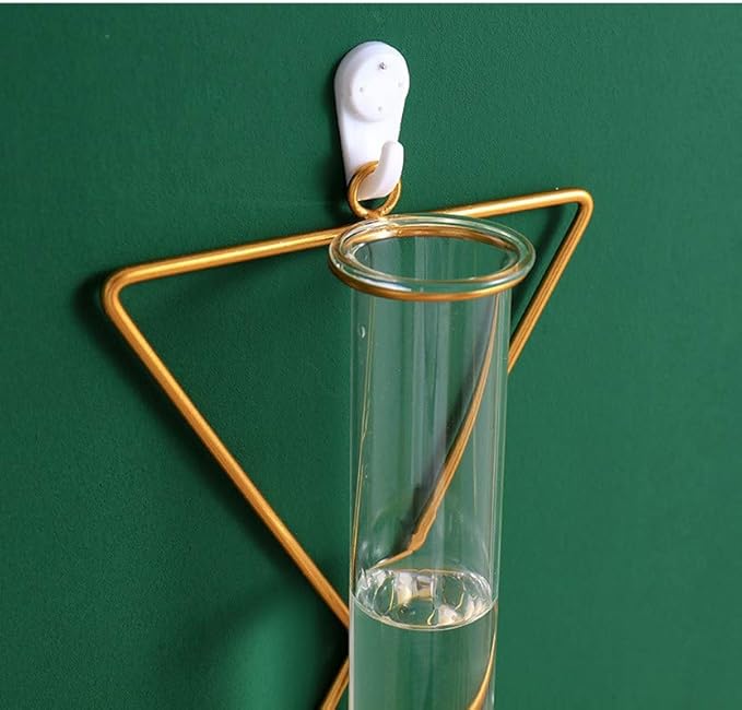 2 Pack Nordic Gold Wall Vase,Hanging Geometric Metal Vase Hydroponic Planter,Wall-Mounted Glass Tube Bud Vase Decorative for Centerpieces Wedding Home Decor(Gold 11)