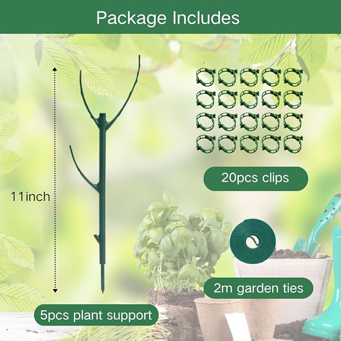 5 Pack Stackable Plant Support Stakes, Moss Pole Alternative for Monstera & Climbing Vines, Gardening Gifts for Women, Garden Essential Trellis Sticks for Indoor Outdoor Plant with 20Pcs Clips & Ties