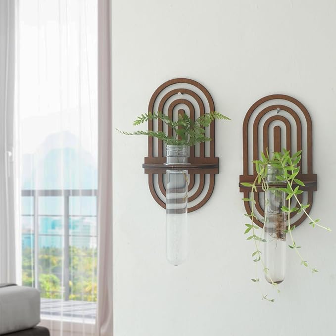 2 Pack Plant Propagation Station Wall Hanging Wooden Shelf Plant Terrarium Rainbow Design for Hydroponics Home Office Decor Test Tube Propagate Air Plant Cutting Holder