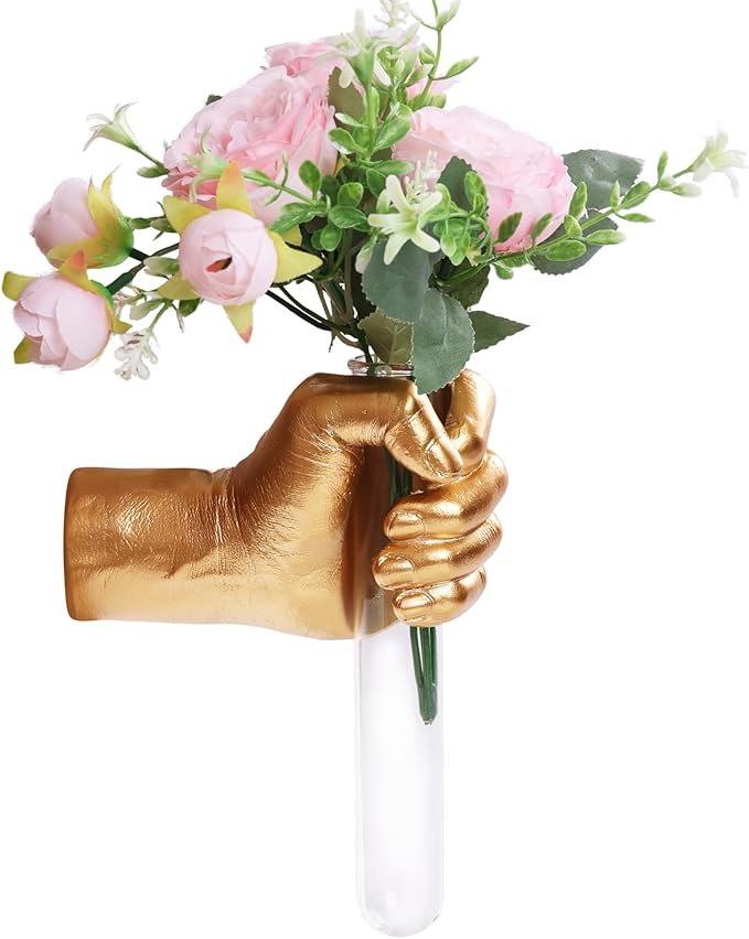 Hand Wall Vase, Gold Hand Sculpture for Kinetic Art,Unique Wall Spooky Hand Decor, Hanging Vase for Unique Decoration in Living Rooms, Entrance and Room,Palmistry vase Statue (Gold)
