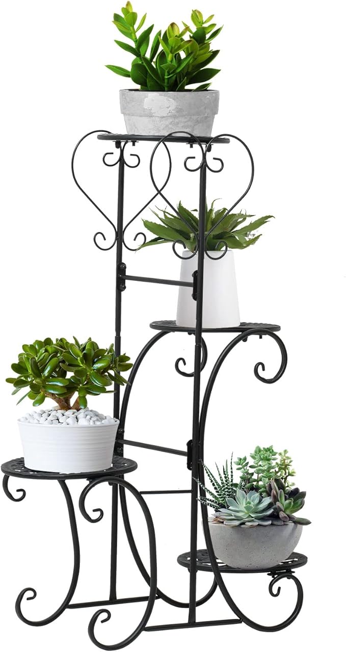 Metal Plant Stand Indoor & Outdoor Wrought Iron Plant Stands Flower Pot Holder Shelf for Multi Plants, Flower Holder Racks for Patio Garden, Living Room, Corner Balcony (4 Tier)