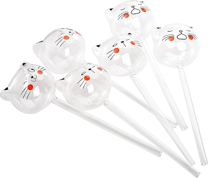 SOUJOY 6 Pieces Self Watering Bulb, Glass Plant Watering Globes, Hand Blown Cat Shape Automatic Watering Spike Device for Indoor and Outdoor Plants