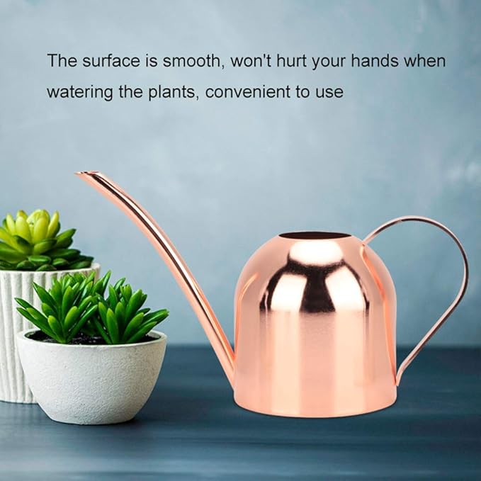 Watering Can Stainless Steel Bonsai Watering Can with Long Spout for House Plants Garden Flower,500ml (Rose Gold)