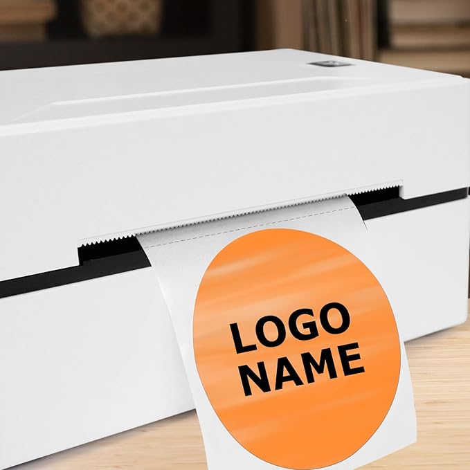 Orange Circle Thermal Labels Vinyl 3 Inch Self-Adhesive Round Stickers Roll Waterproof Printer Decals Name Tag for QR Code DIY Office Address 500 PCS