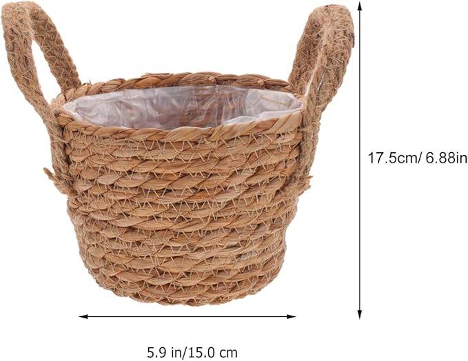 Alipis Seagrass Basket Planter Woven Flower Pots 2pcs 15cm Rattan Storage Basket Plant Container Straw Flower Pot for Indoor and Outdoor Plants